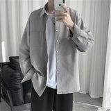 Riolio Spring Autumn Fashion Polo Neck Long Sleeved Shirt Men's Clothing Casual Versatile Solid Color Pocket Button Rope Hombre Tops
