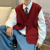 Riolio Sweater Vest Men Design Button Up Clothing Sleeveless Casual All-match Teens High Street Harajuku Knitwear Ins Handsome Popular