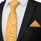 Riolio  Newest Tie Set 8CM Mens Necktie Handkerchief Neck Ties Sets For Man Yellow Color Plaids Stripes Jacquard Cravat Business Party
