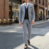 Riolio  Men Suit Dark Gray 3 Pieces Jacket Vest Pant With Lapel Black Vest For Wedding Groom Birthday Banquet Party Business Work Office