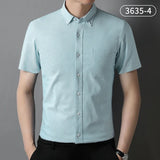 Riolio  Fashion korean popular clothes 100%cotton oxford summer Short sleeve shirts for men slim fit formal plain shirt white pink tops