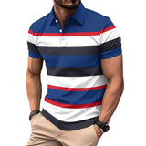Riolio  New Summer Men's Striped Polo Shirts Fashion Lapel Button Short Sleeve Sports Polos Classics Business Casual Tops Male Tees