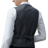 Riolio  Men Vest Brown Herringbone Solid Color V Neck Waistcoat For Wedding Business Banquet Work Formal Daily Casual Men Suit Vest