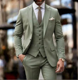 Riolio  3 Pieces Matcha green Blazer Vest Pant Navy Blue Casual Male Suits Slim Fit Fashion Lapel Formal Best Men Wedding