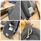 Riolio  Portable Bookbag Students Backpack Striped Velvet Large Capacity School Bags Solid Color Travel Bag