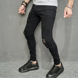 Riolio Streetwear Ripped Slim Men Pencil Jeans Pants Stylish Male Hip Hop Stretch Holes Casual Denim Trousers