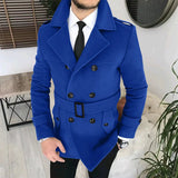 Riolio Lapel Double Row Button Casual Trench Coat Woolen Coat with Belt Men's Trench Coat Autumn Men's Woolen Business Jacket