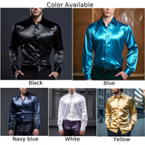 Riolio Sexy Men's Satin Silk Shirts And Blouses Solid Color Slim Fit Party Long Sleeve Social Shirt Man Clothing