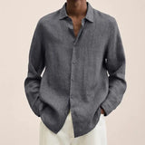 Riolio  Men's Clothing Autumn and Winter New Temperament Versatile Fashion Splice Button Lapel Long Sleeve Solid Color Commuting Shirt