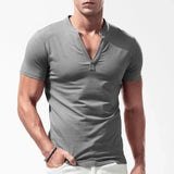 New Men's Crew Neck Slim Fit Cotton Short Sleeve Large Sweatwear Casual Tshirt Jogger summer Mens Basic Solid Color V-neck Top