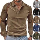 Riolio  Cross-border men's corduroy retro loose casual outdoor long-sleeved patch polo bottoming shirt