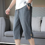 Riolio  Line Men Summer New Fashion Loose Cotton and Line Thin Straight Casual 7-Cut Shorts