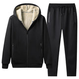 Riolio Lamb cashmere Hoodies + Pants 2 PCS Winter Thicken Warm Men Sports Suits Tracksuit Hoodie Sportswear Zipper Cashmere hoodie mens