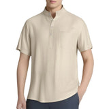 Riolio  Men's Cotton Linen Shirts Casual Short-sleeved T-shirts Hawaiian Henrey Shirt Solid Color Male Tees