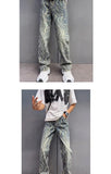 Riolio  Jacquard Jeans Men New American Style Old Washed Jeans Retro  Fashion Trend Pants Baggy Hip Hop Streetwear slim fit Denim pant
