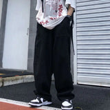 Riolio  Men's Clothing Spring Autumn Wide Leg Solid Color Elastic Pockets High Waisted Trousers Cargo Preppy Style Korean Fashion Pants