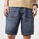 Riolio  Cowboy Shorts Men Summer Loose Pocket Straight Cylinder Trend Casual Middle Pants Washing Nostalgia Versatile Quarter Pants