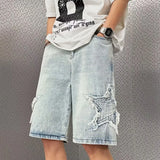 Riolio  Star Patchwork Yellow Clay Color Jeans Summer Men Denim Shorts Trendy Streetwear Five-point Pants Straight Jeans Shorts