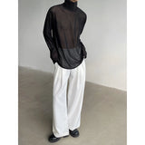 Riolio Sexy Perspective High-neck Long Sleeve T Shirt Men Women Net Yarn Bottoming Shirt Spring Summer Transparent Black Tee Shirts