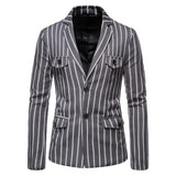 Riolio Men New Casual Large Size Suit Jacket Blue and White Stripes with Two Buttons Mens Formal Jacket Blazer Men Size M-5XL