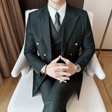 Riolio  Casual Men's Three-Piece Suit Set with Notch Lapel Double-Breasted Fashionable Business Casual Dinner Dress