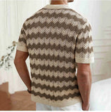 Riolio  New High-quality Breathable Fabric Knitted Cutout T-shirt Spring/Summer Men's Business Casual Striped Shirt Men Clothing