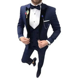 Riolio  Elegant 3 Piece Men's Velvet Tuxedo Suit Slim Fit Peak Lapel Blazer Vest And Pant Set for Business Wedding And Party
