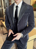 Riolio  New Warm Velvet Peak Lapel Suit Set 3 Pieces For Men Banquet Party Tuxedo Handsome Elegant Men's Suits Business Outfit