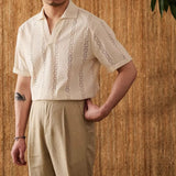 Riolio  Mesh Men T-Shirts Fashion Hollow Out Tops Short Sleeve Top Men's Short Sleeve Breathable Casual Shirt Collar Top