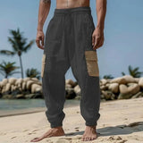 Riolio  Men Outdoor Casual Cargo Jogger Pants Solid Color Comfort Straight Trousers Street Daily Beach Wear