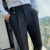 Riolio British Style Autumn New Solid High Waist Trousers Men Formal Pants High Quality Slim Fit Business Casual Suit Pants Hommes