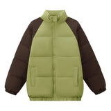 Riolio  Versatile Casual Patchwork Unisex Winter Parka Coat Color Blocked Stand Collar Pocket Quilted Jacket for Male Loose Fit Men Coat