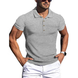 Riolio New Summer Polo Men Solid Stripe Fitness Elasticity Short Sleeve Polo Shirts for Men Fashion Stand Collar Mens Shirts