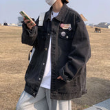 Riolio  Korean Version Men New Solid Color Versatile and Single-breasted Lapel Loose Casual and Chic Denim Jacket for Spring and Autumn.