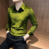 Riolio  Solid Color Men Shirt Long Sleeves New Fashion Lapel Button Cardigan