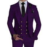 Riolio Fashion New Men Leisure Boutique Business Solid Color Wedding Suit Coat Pants Vest 3 Pcs Set Dress Blazers Jacket Trousers