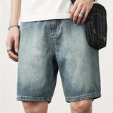 Riolio  Cowboy Shorts Men Summer Loose Pocket Straight Cylinder Trend Casual Middle Pants Washing Nostalgia Versatile Quarter Pants