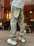 Riolio  American-Style Streetwear Washed Vintage Ripped Jeans for Men, Spring and Autumn Straight Loose Fit, European and American High Street Vibe Style Long Pants
