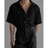 Riolio  Summer Short Sleeved Shirt Men Oversized Black White Casual Shirt Men Streetwear Korean Loose Hollow Shirt Mens Hawaiian Shirts