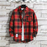 Riolio  Plaid Male Top with Pocket Long Sleeve Men's Shirt and Blouse Designer Slim Fit Casual Cheap Brand Button Fashion