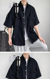 Riolio Working Pocket Solid Color Pure Cotton Short-sleeved Shirt Fashionable Summer Lapel Button Functional Half-sleeved Cardigan