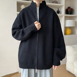 Riolio New Korean Fashion Men Cardigan Jacket Light Luxury Trendy Turtleneck Knit Zip-up Long Sleeve Sweater Coat High Quality Knitwear