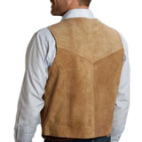 Riolio  Men Vest Gold Suede Leather Gentleman Business Waistcoat Vintage Western Cowboy Regular Slim Business Banquet Men Suit Vest