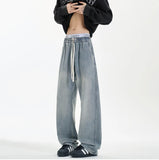 Riolio New Men's Jeans Washed Jeans Pants Unisex Drawstring Denim Pants Male Streetwear Korean Straight cylinder loose Cowboy Trousers
