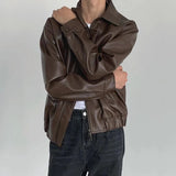 Riolio  Mens Autumn And Winter Retro Leather Casual Loose Short Leather Jacket Men'S Handsome And Elegant British Jacket Tops