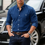 Riolio  Men's Green Corduroy Button Down Shirt Long Sleeve Slim Fit Casual Shirt with Pocket for Fall Winter