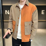 Riolio  Spring Autumn New Turn-down Collar Long Sleeve Fashion Shirt Man High Street Casual Striped Printing Pockets Patchwork Cardigan