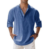 Riolio New Cotton Linen Shirts for Men Casual Shirts Lightweight Long Sleeve Henley Beach Shirts Hawaiian T Shirts for Men
