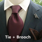 Riolio  2pcs Neck Tie Set Classic Solid Brown Green Neckties Casual Business Retro Ties Brooches Wedding Party Suit Accessories Cravat