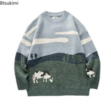 Riolio New 2025 Autumn Winter Men Cows Vintage Sweaters Pullover Mens O-Neck Korean Fashions Sweater Casual Harajuku Clothes Knitted